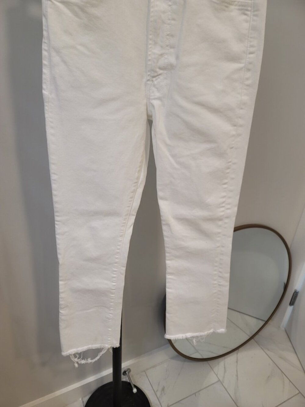 Mother The Hustler Ankle Fray Jeans Womens 26 White Raw Hem Crop USA Denim - Picture 3 of 9
